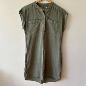 Vineyard Vines Shift Dress Womens Size 4 Green Rolled Sleeve Button Neck Collar
